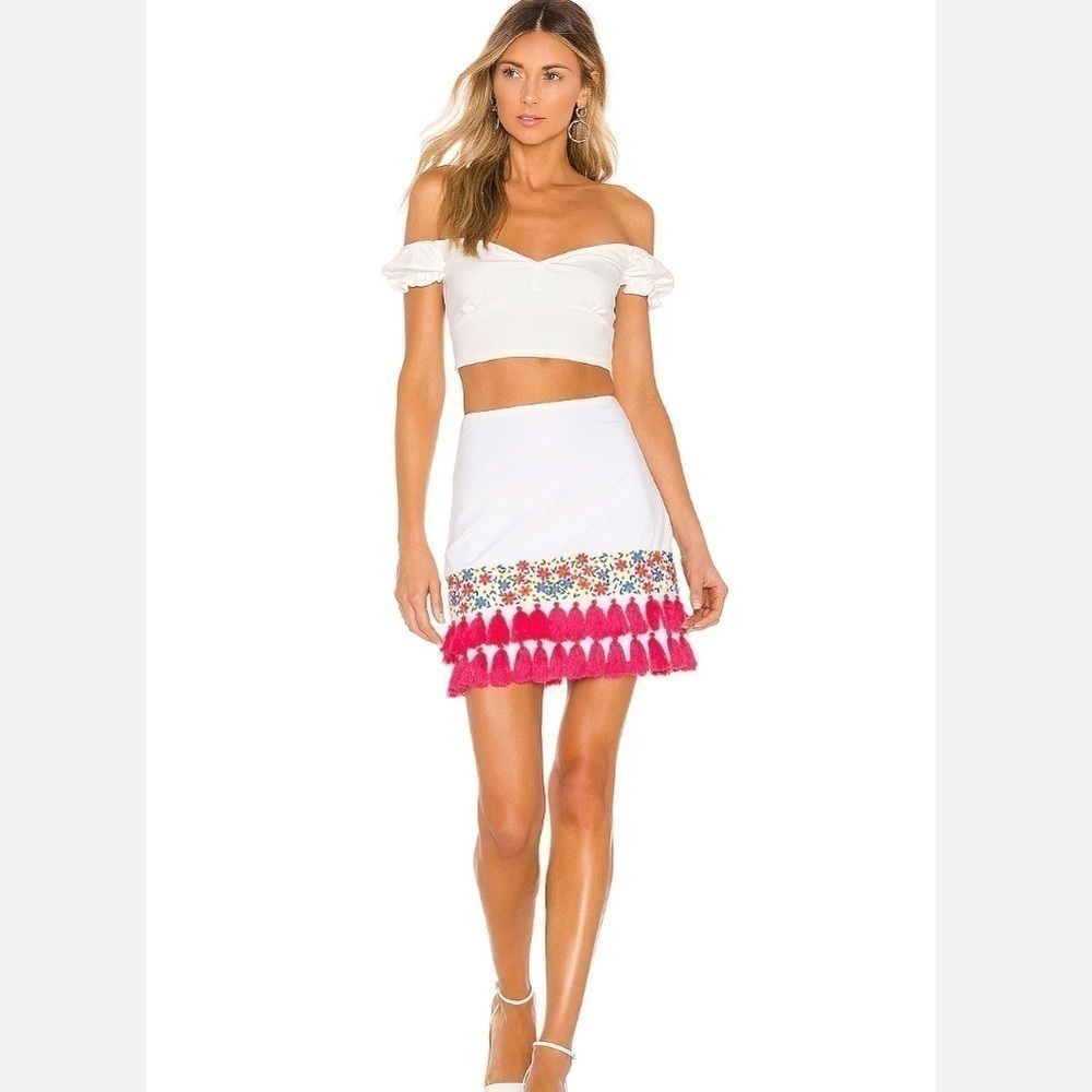Tularosa x Revolve Millie Embroidered Tassel Mini Skirt in White Sz XL